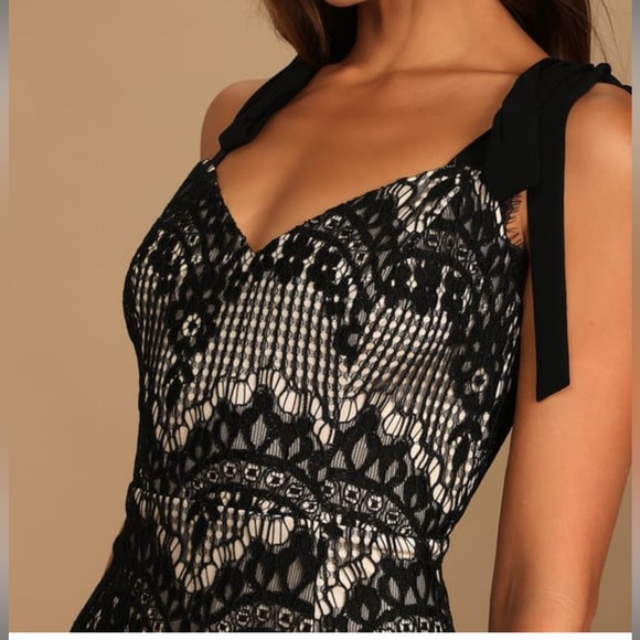 Just My Love Black Lace Tie-Strap Midi Dress - Picture 3 of 5